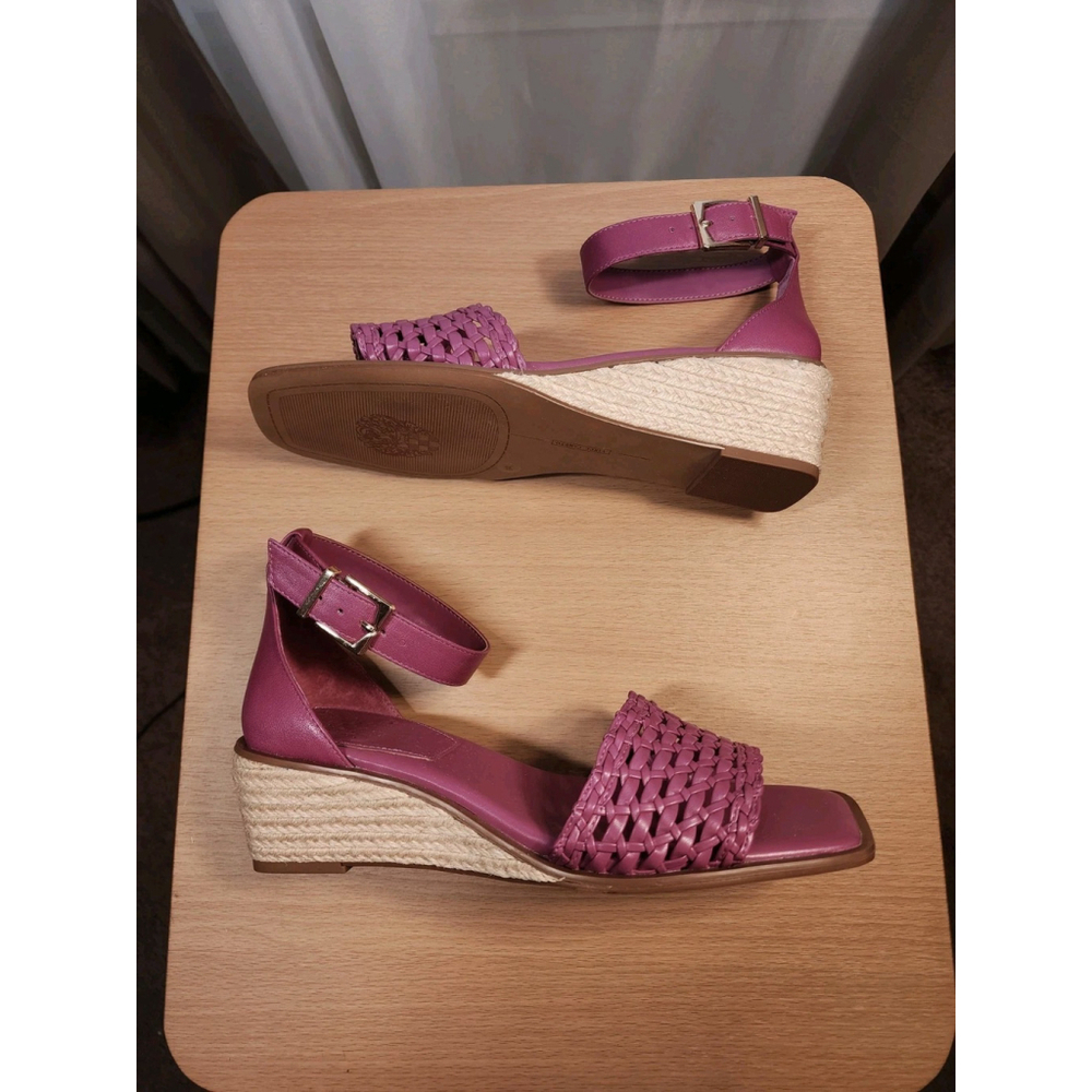 Vince Camuto ORCHID FUSHIA Leather Net Ankle Strap Low Espadrille Wedge 9 Wide - Picture 5 of 8